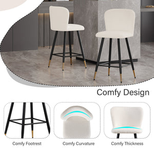 English Elm Christopher Knight Home® - 25.79'' Modern Barstool with Soft White Fabric Seat, Ergonomic Curved Back, Black Metal Legs with Gold Tips N780P228983W