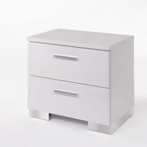 English Elm Lorimar High-Gloss White Nightstand with Chrome Legs, 2 Soft-Close Drawers & Aluminum Handle - Modern Bedroom B2726P257377