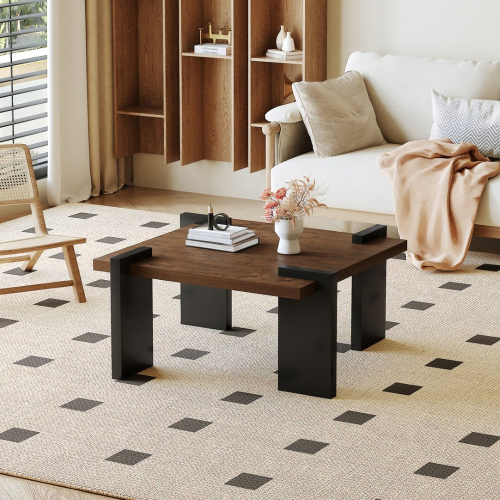 English Elm Walnut-Colored Mdf Coffee Table - Modern Minimalist Design With Durable Finish For Small Spaces W3226P279058-GIGA