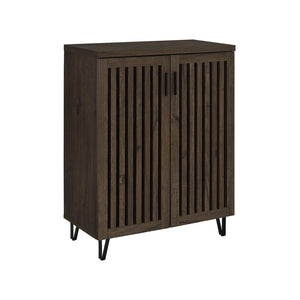 English Elm 2-door Entryway Shoe Cabinet with Slatted Doors Smoked Laminate Finish and Metal Legs Oak,Smoke B016P473427