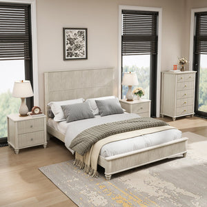 English Elm 4-piece Queen Bedroom Set Fluted Panel Design with Dresser and Two Nightstands W1716S00027