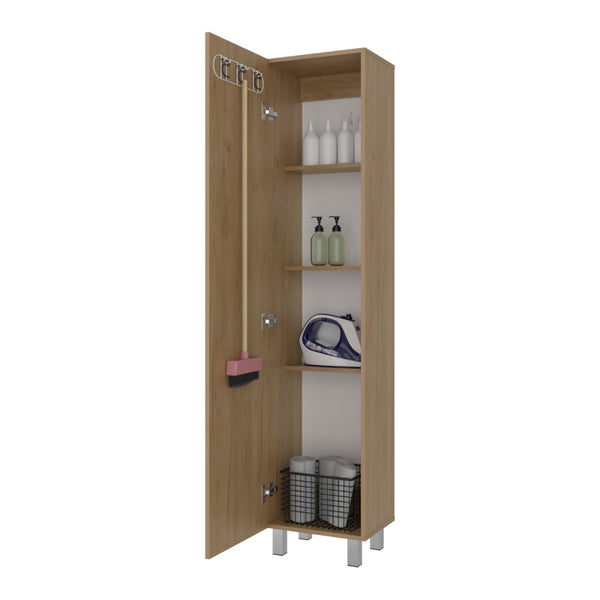 English Elm Vernon Narrow Freestanding Storage Cabinet with Interior Shelving and Broom Hooks Natural B097P474304
