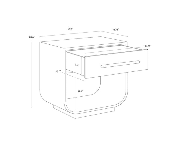 Sunpan Tarrant Nightstand – Elegant Black Oak with Raffia Handles and Modern Curves for Stylish Storage Solutions