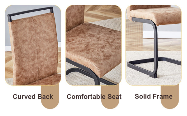 English Elm Table With 6 Industrial Style Brown Techno-Fabric Chairs - Walnut Rectangular Dining Set, 71"X39.3" W1151S02439-GIGA