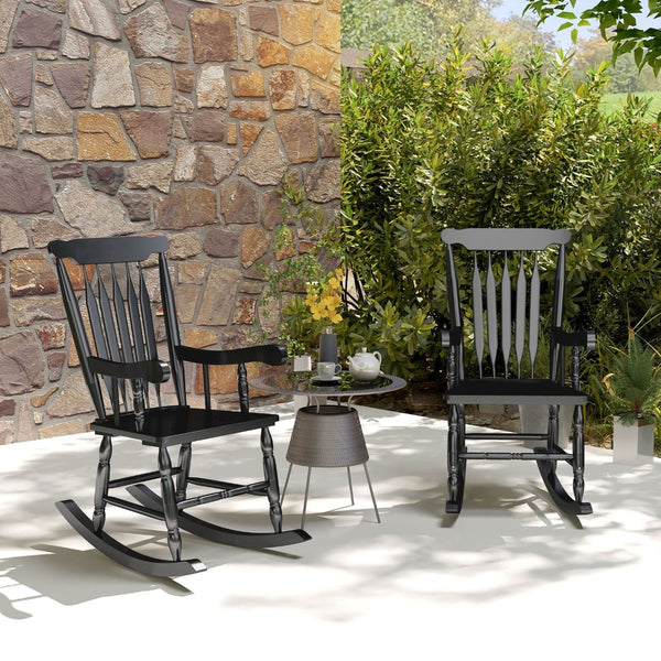 English Elm Outsunny Outdoor Rocking Chairs Set Of 2 - Classic Black Wood Rockers For Patios, Gardens & Balconies W2225P217107-GIGA