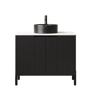English Elm Turio Freestanding Bathroom Vanity Plywood Cabinet Sintered Stone Top Glass Basin W2615S00556
