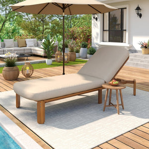 English Elm Outdoor Acacia Wood Chaise Lounge Reclining Patio Chair with Cushion for Poolside Brown N719P445623D