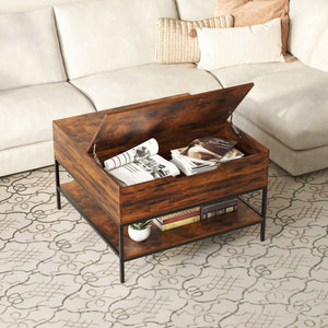 English Elm Flip-Top Farmhouse Coffee Table with Hidden Storage, 31.5" Lift-Top, Dark Walnut & Black Metal Elegance W2735P332169