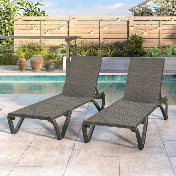 English Elm Pool Aluminum Chaise Lounge Set of 2 with Wheels, 5-Position Recline, Quick-Dry Textilene, Weather-Resistant Comfort for Patio Rattan W1859P396212