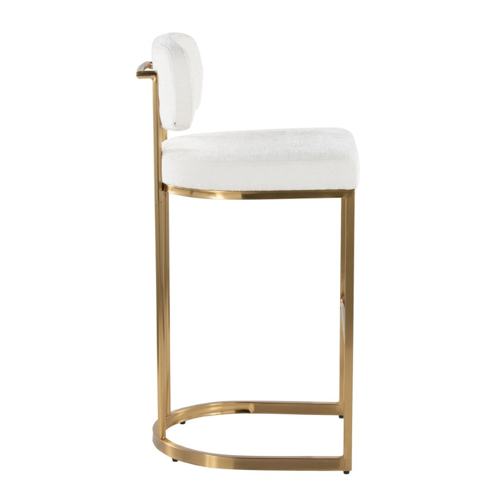 English Elm Fixed-height Barstools Powder Coated Steel Frame Brown Upholstered Seat Set of Two Gold+Creamy White B202P471218