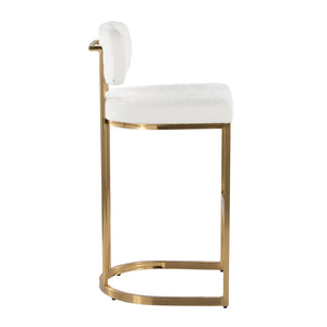 English Elm Fixed-height Barstools Powder Coated Steel Frame Brown Upholstered Seat Set of Two Gold+Creamy White B202P471218