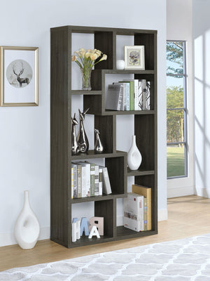 English Elm Geometric Bookcase with 7 Open Shelves for Home Decor, Modern Sturdy Engineered Wood Accent Tower Gray 71.88 L x 14.14 W x 8.87 H B011P305618