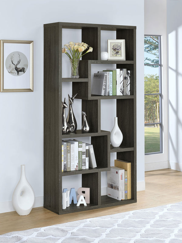 English Elm Geometric Bookcase with 7 Open Shelves for Home Decor, Modern Sturdy Engineered Wood Accent Tower Gray 71.88 L x 14.14 W x 8.87 H B011P305618