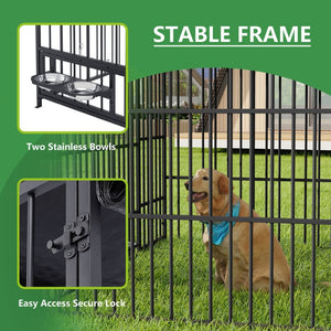 English Elm Large Outdoor Dog Kennel Heavy Duty Iron Run with Waterproof Canopy and Feeding Bowls W1820P321938
