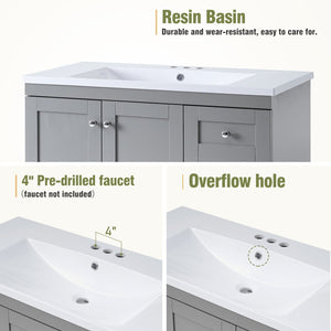 English Elm 72-inch Shaker Double Bathroom Vanity Gray Mdf with Resin Basins and Soft Close Storage N729P000030E