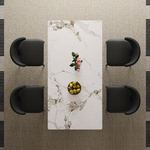 English Elm 71" Rectangular Dining Table Set For 6 – Stylish Sintered Stone Top & Hourglass Stainless Steel Base W2700S00056