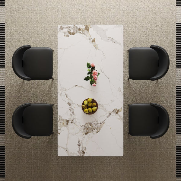 English Elm 71" Rectangular Dining Table Set For 6 – Stylish Sintered Stone Top & Hourglass Stainless Steel Base W2700S00056