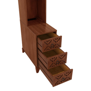 English Elm End Table With Built-In Charging, 3 Drawers & 4 Open Shelves For Smart, Organized Living Space W2593P289148