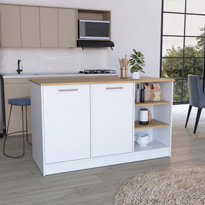 English Elm Ginger Kitchen Island with 3 Open Shelves, 2 Cabinets, 26" x 59" Prep Counter in Walnut Finish B200S00395