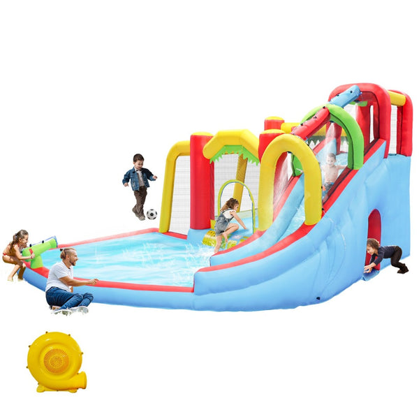 English Elm 7 in 1 Inflatable Backyard Water Park with Slide Splash Pool Climbing Wall and Bouncer W167790010