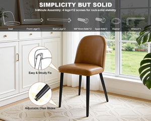 English Elm Beige Pu Leather Armless Dining Chair Set of 4 with Matte Black Iron Legs Modern Brown Yellow T3967P497835