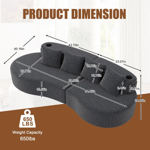 English Elm Modern Half Moon Chenille Sectional Three Seat Curved Sofa for Living Room or Apartment Dark Gray W395P435346