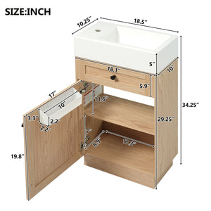 English Elm 18.5" Rustic Bathroom Vanity with Reversible Resin Sink, Wood Grain Melamine, Soft-Close Door, Adjustable Shelf N729P285512N