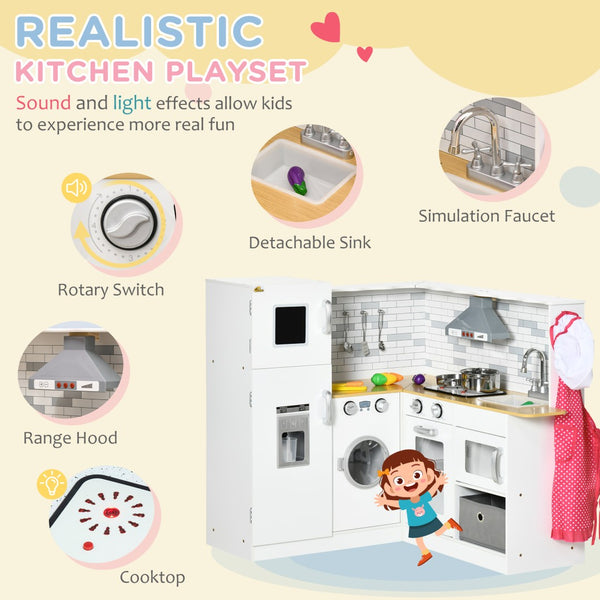 English Elm Qaba Wooden Corner Play Kitchen with Sound Effects Oven Ice Maker and Washing Machine W2225P217655