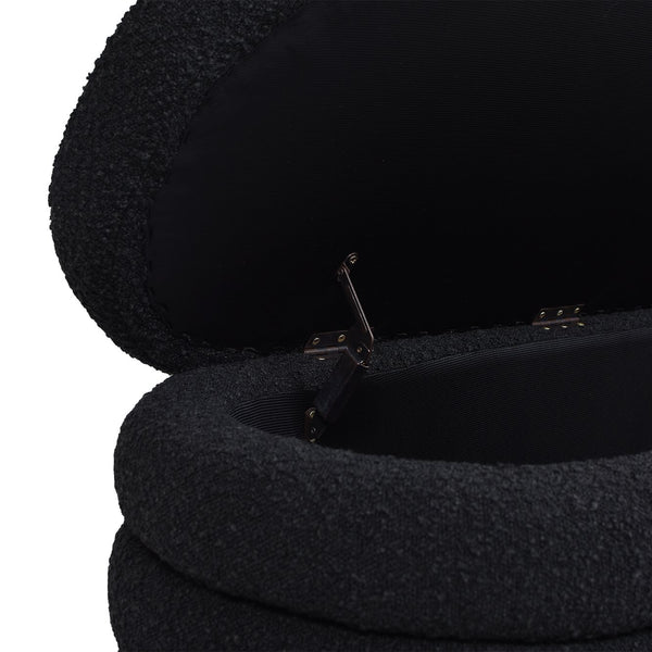 English Elm Jennifer Taylor Home - Fuji 49" Upholstered Oval Storage Bench with Bouclé Texture, Plush Tufted Lid & Hidden Compartment Black B2719P238463
