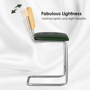 English Elm Farini Velvet Counter Height Bar Stools Set of 2 with Rattan Back, Cantilever Comfort & Floor Protectors Green T3623P354967