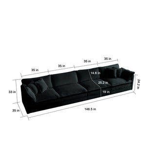 English Elm Free Combination Modular Sofa: 4-Seater Black Chenille Couch For Customizable Comfort & Style W714S00632