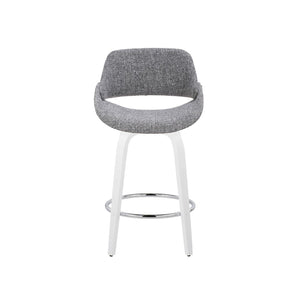 English Elm Fixed-height Swivel Counterstools Grey Upholstered Seats White Legs Chrome Footrest Set B202S01823