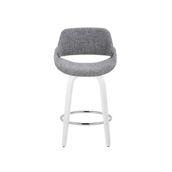English Elm Fixed-height Swivel Counterstools Grey Upholstered Seats White Legs Chrome Footrest Set B202S01823