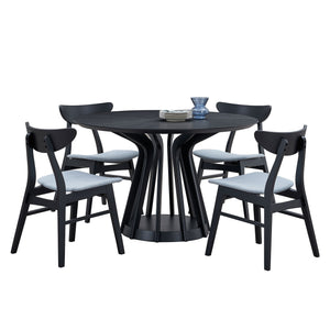 English Elm (1 Table+4 Chairs)Modern Dining Table Set Of 5 Piece s,Wooden Dining Table and Upholstered Chairs For Living Room,Round Kitchen Set With Sturdy Legs For Restaurant,Black