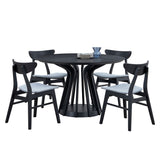 Modern 5-Piece Dining Table Set: Round Kitchen Set (1 Table + 4 Chairs) Wooden, Upholstered, Sturdy Legs, Black