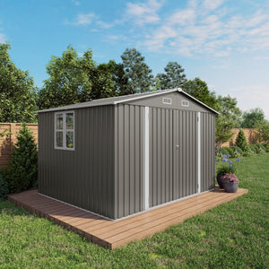 English Elm 10 X 8 Ft Galvanized Steel Outdoor Shed with Lockable Doors and Vented Window W3213S00003