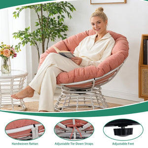 English Elm Oversized Papasan Swivel Chair Woven Resin Wicker Bowl Seat with Plush Foam Cushion White+Red T5880P492324
