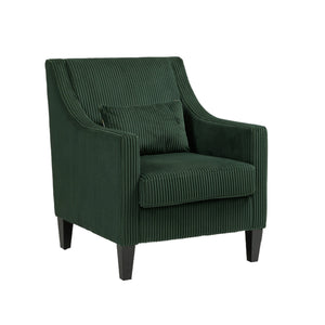 English Elm COOLMORE Modern Accent Chair with Corduroy Upholstery, Solid Wood Frame, Supportive Dual Pillows for Cozy Living Spaces Emerald W395P195360