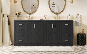 English Elm 72'' Bathroom Vanity With Ceramic Sink - Solid Wood Freestanding Storage Cabinet & Soft-Close Drawers N710SS00015B