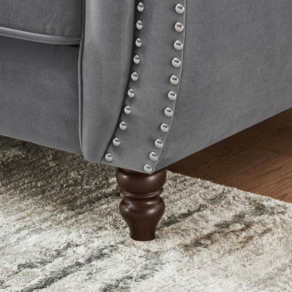 English Elm 65"chesterfield Velvet Tufted Sofa with Nailhead Trim Mid Century Two Seat Couch Grey W3373S00062