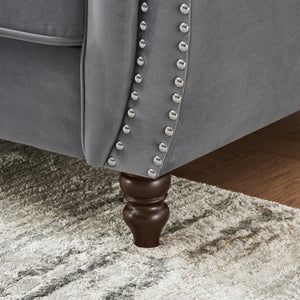 English Elm 67"Chesterfield Velvet 2-Seater Sofa with Nailhead Trim, Roll Arms, Hardwood Frame, Luxurious Comfort Grey W3373S00012