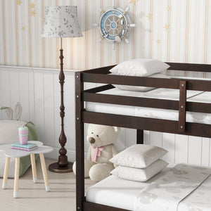 English Elm Solid Twin Over Twin Bunk Bed In Espresso Finish – Sturdy Rubberwood With Ladder & Strengthened Slats W504P191669-GIGA