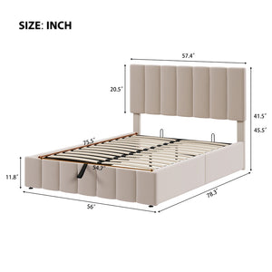 English Elm Full Size Linen Upholstered Platform Bed with Hydraulic Lift Storage and Foam Headboard N708P201551A