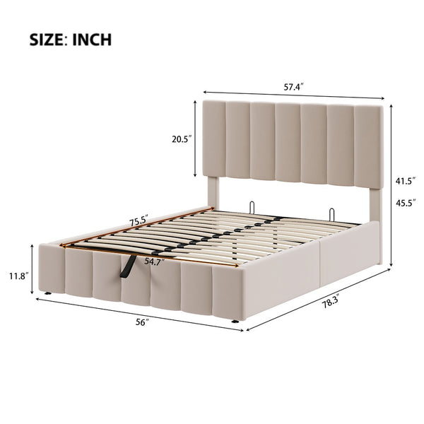English Elm Full Size Linen Upholstered Platform Bed with Hydraulic Lift Storage and Foam Headboard N708P201551A