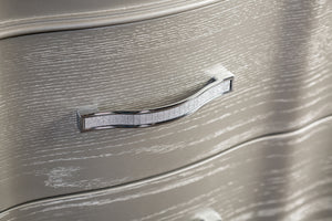 English Elm 1pc Nightstand Scalloped Serpentine Front Bedside Table with Chrome Pulls Elegant Art Deco Flair Silver 31 L x 20 W x 28 H B011P326225