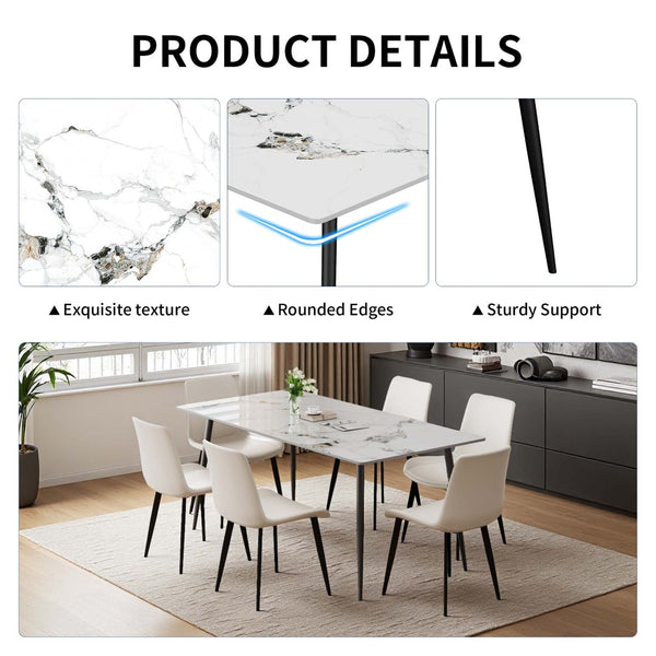 English Elm Dining Table Sintered Stone Top Scratch Resistant Sleek Metal Legs Seats Six Modern W3316S00036