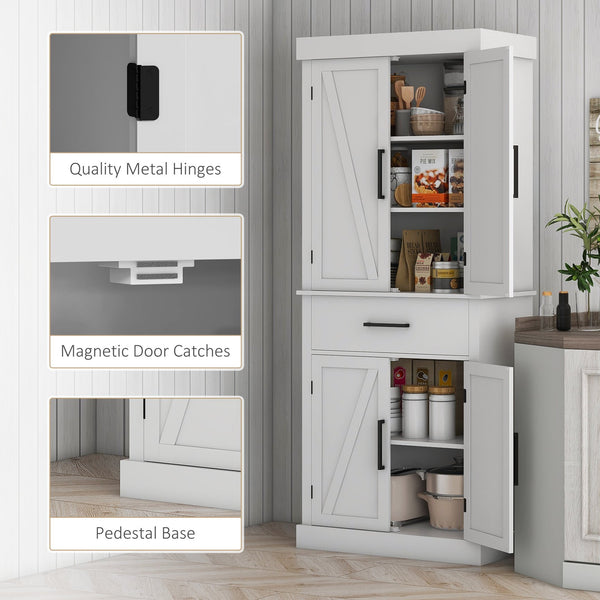 English Elm Homcom 72" Tall Kitchen Pantry Cabinet With Farmhouse Style, 4 Barn Doors, Adjustable Shelves & Drawer W2225P229637
