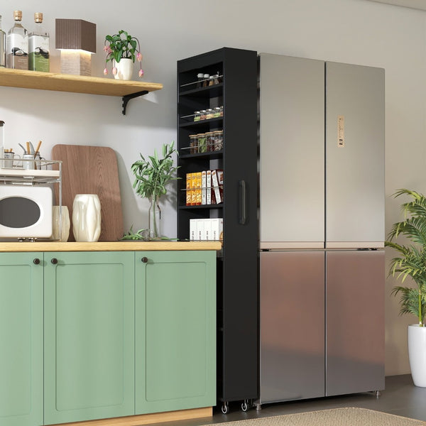 English Elm 7 Tier Rolling Narrow Pull Out Organizer Slim Particleboard Cart for Kitchen and Pantry W331P412325