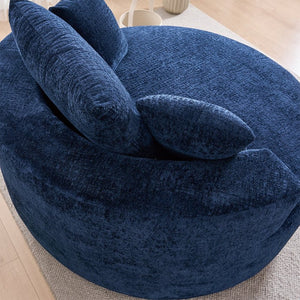 English Elm Round Swivel Barrel Chair Plush Chenille Upholstery Cozy Accent Seat for Any Room Blue W2915P338906