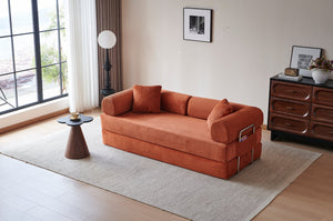 English Elm 78.8" Corduroy Modular Floor Sofa Convertible Sleeper Futon with Pillow Back Support Orange W5617P455986
